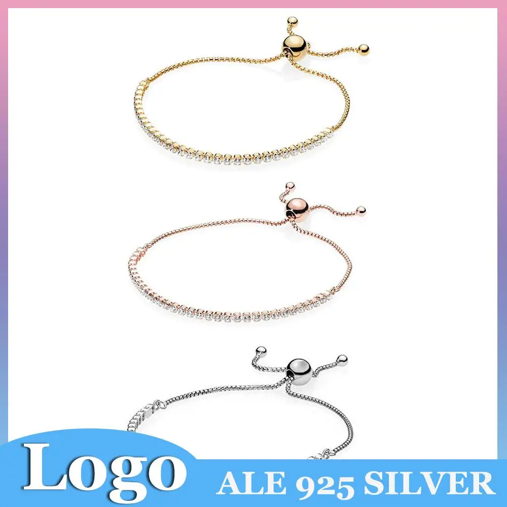 

925 Sterling Silver Sparkling Slider Tennis Bracelet Fits Pandora Women Original Classic DIY Jewelry Bangle Beads DIY