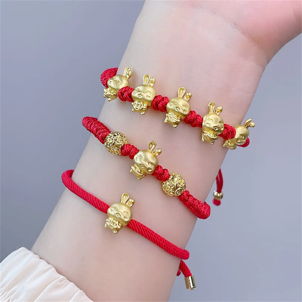 

Chinese Spring Festival Rabbit Animal Pendant Charm Bracelet Lucky Red Rope Bracelet Ladies 2023 New Year Birthday Jewelry Gift