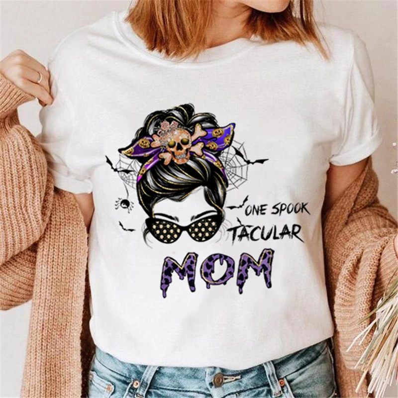 

Женская нишевая ретро-футболка на Хэллоуин с мультяшным принтом алфавита с коротким рукавом Повседневная футболка Женская Осенняя футболк...