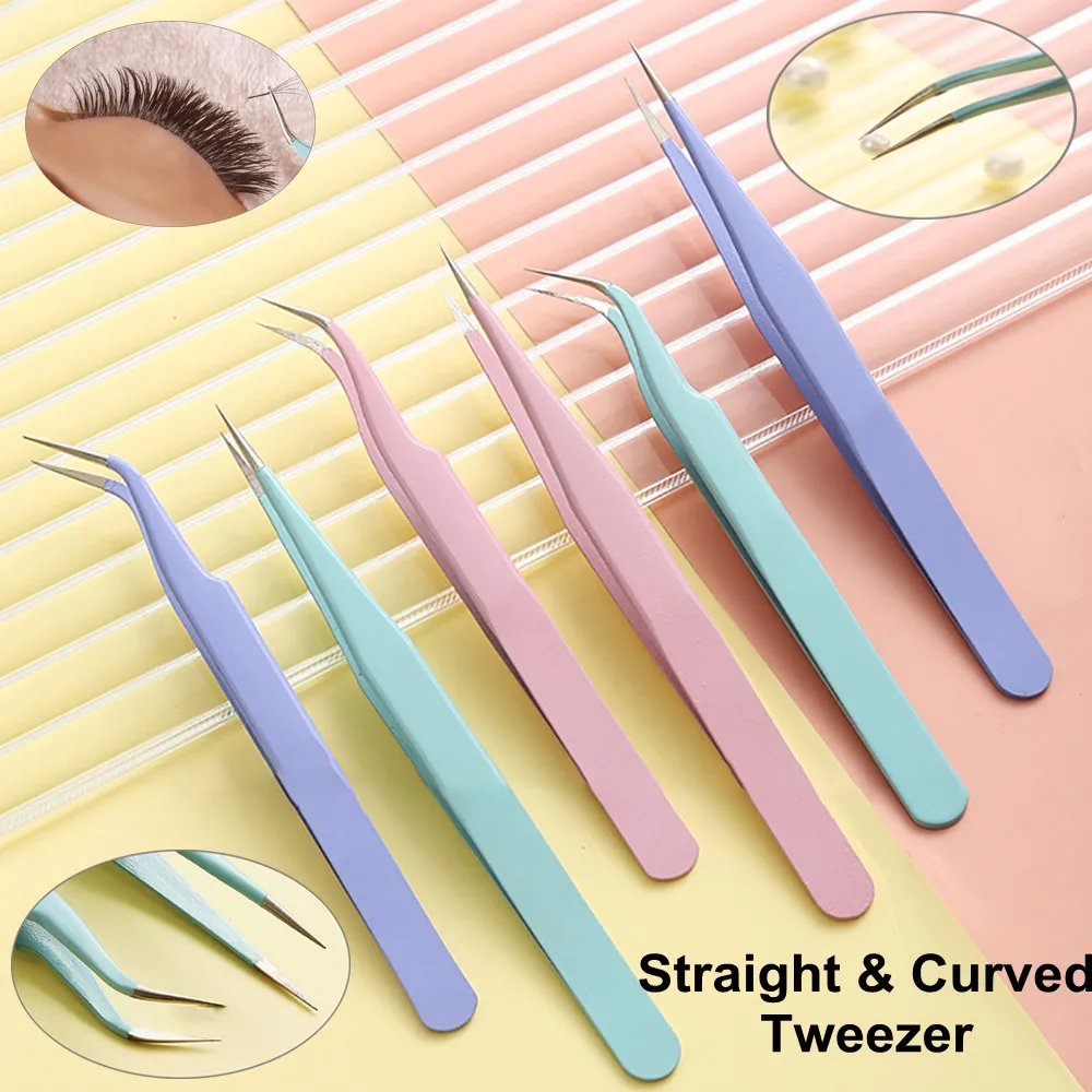 

Stainless Steel Eyelash Tweezers Curved Elbow Nail Art Acrylic Gel Rhinestones Picking Tool Sequins Beads Sticker Nipper Tweezer