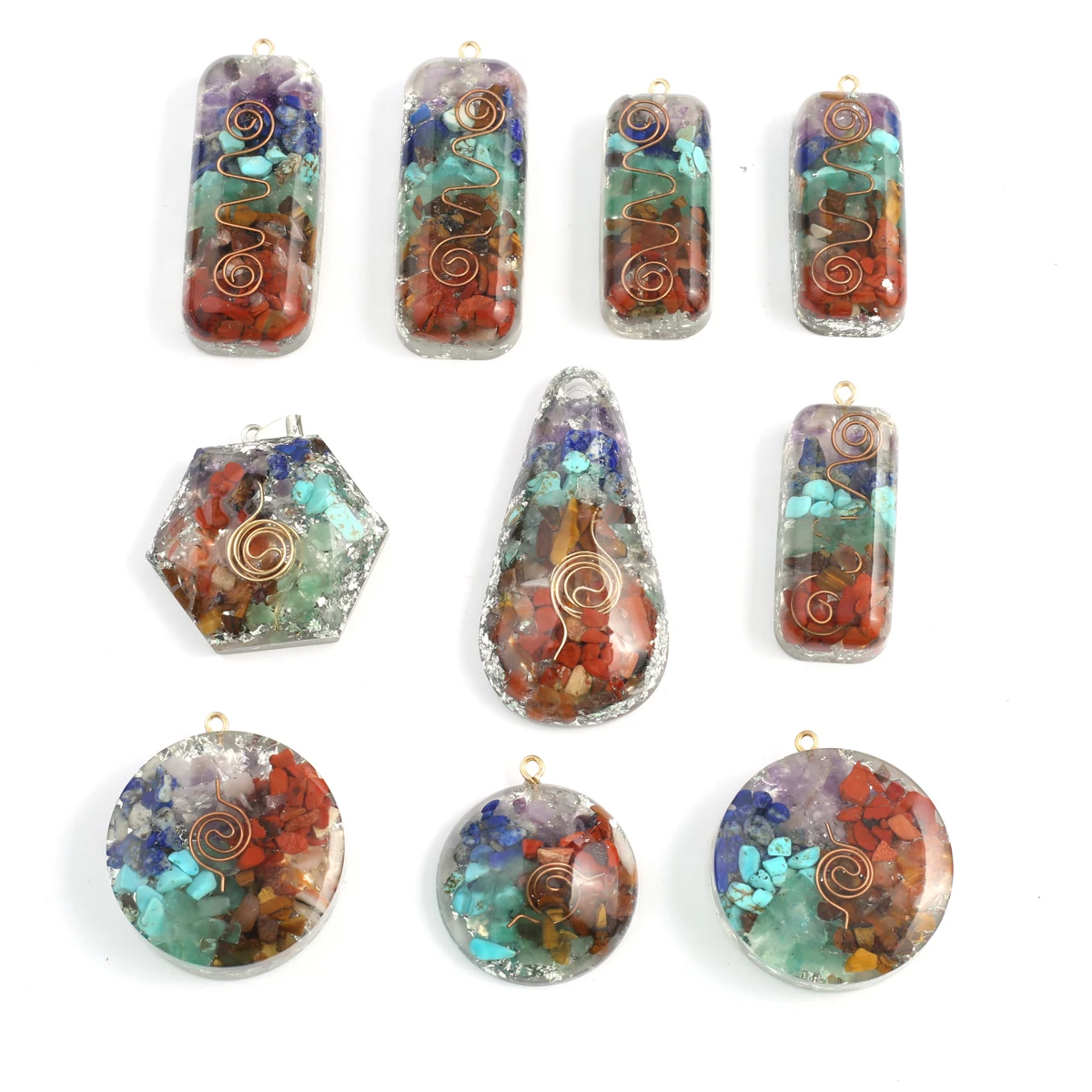 

7PCS Wholesale Natural Semiprecious Resin Geometric Pendant 7 Chakra Reiki Healing Jewelry Making DIY Necklace Accessories Gift