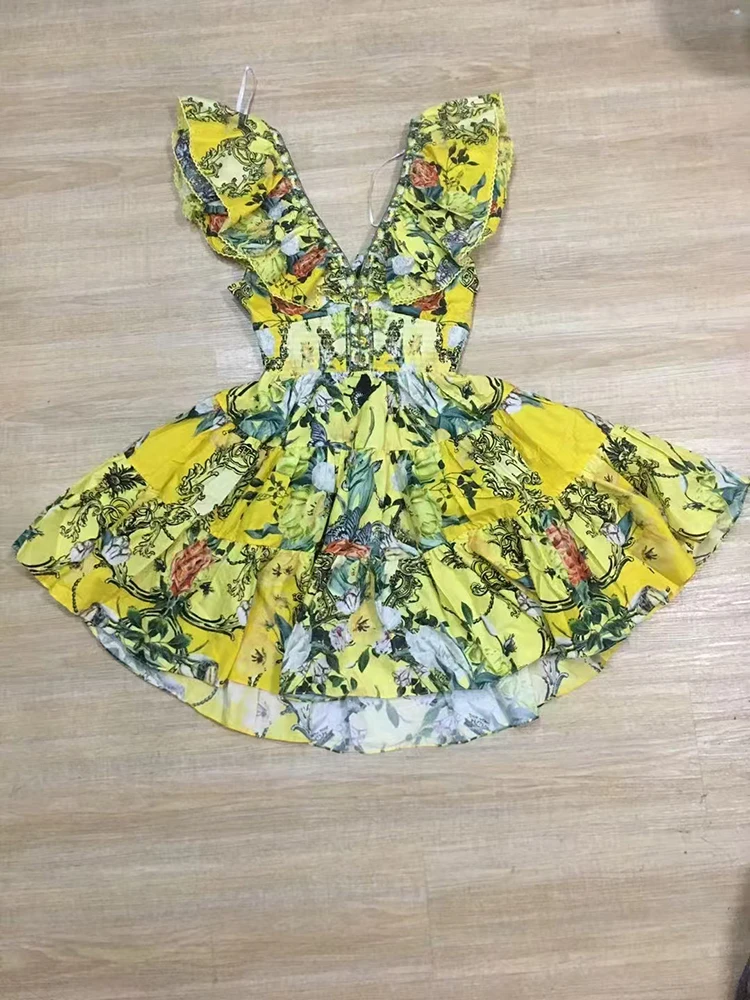 й ILYBOOJUN Hit kolorowy nadruk minimalistyczna Mini sukienka dla kobiet V Neck latający rękaw tunika łączona na zamek błyskawiczny moda damska