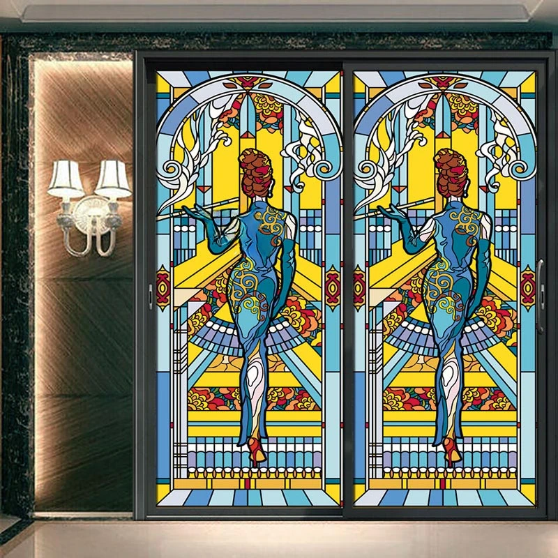 Painted Glass Frosted Art Window Paper Sliding Door Kitchen Bathroom Tiffan Retro Church Film Sticker