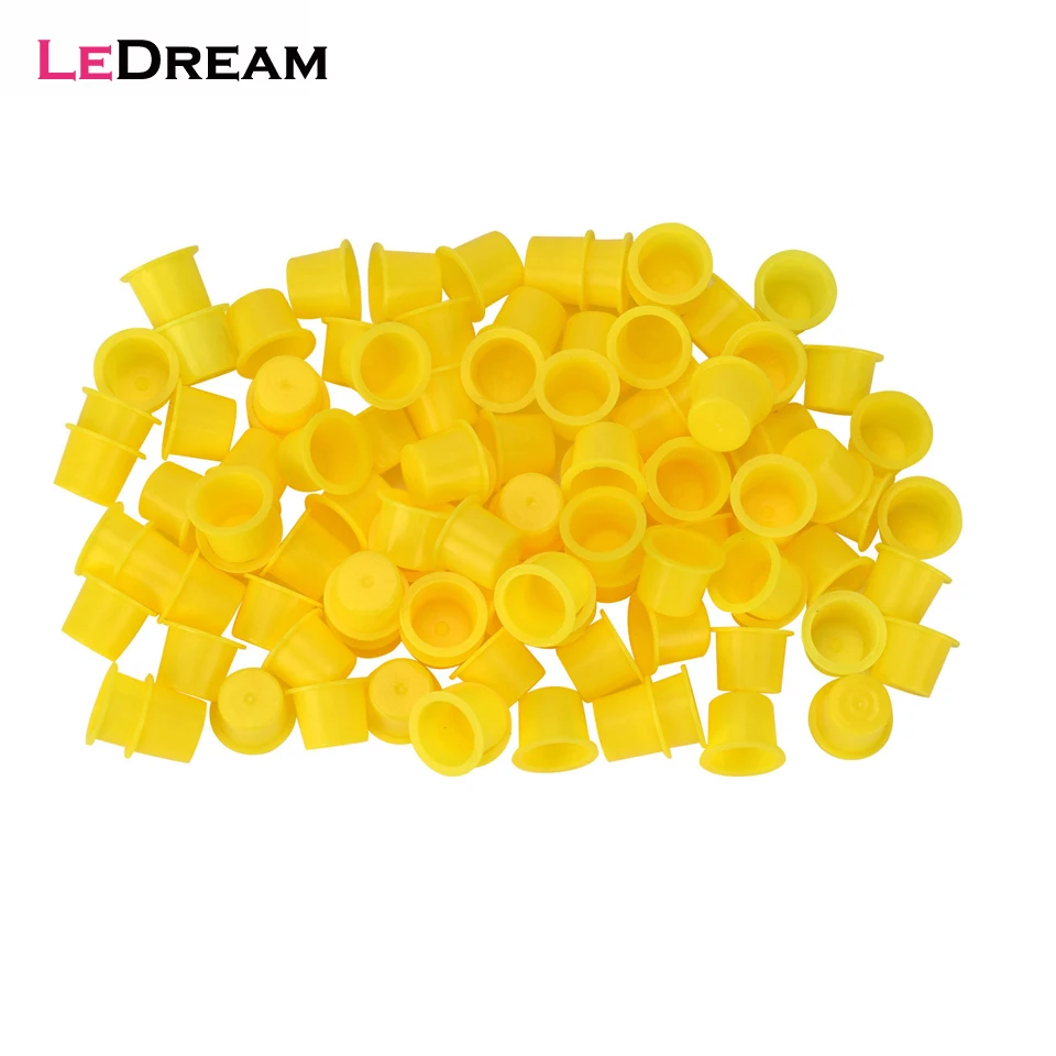 

500pcs/lot Plastic Disposable Yellow Tattoo Ink Holder Cups Pigment Supplies Permanent Makeup Eyebrow Pigment Container Cups