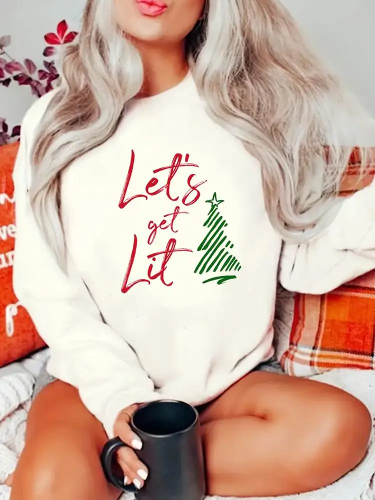 

Трендовая Рождественская и Новогодняя одежда в виде букв и деревьев, модная женская одежда, пуловеры с графическим принтом, свитшоты