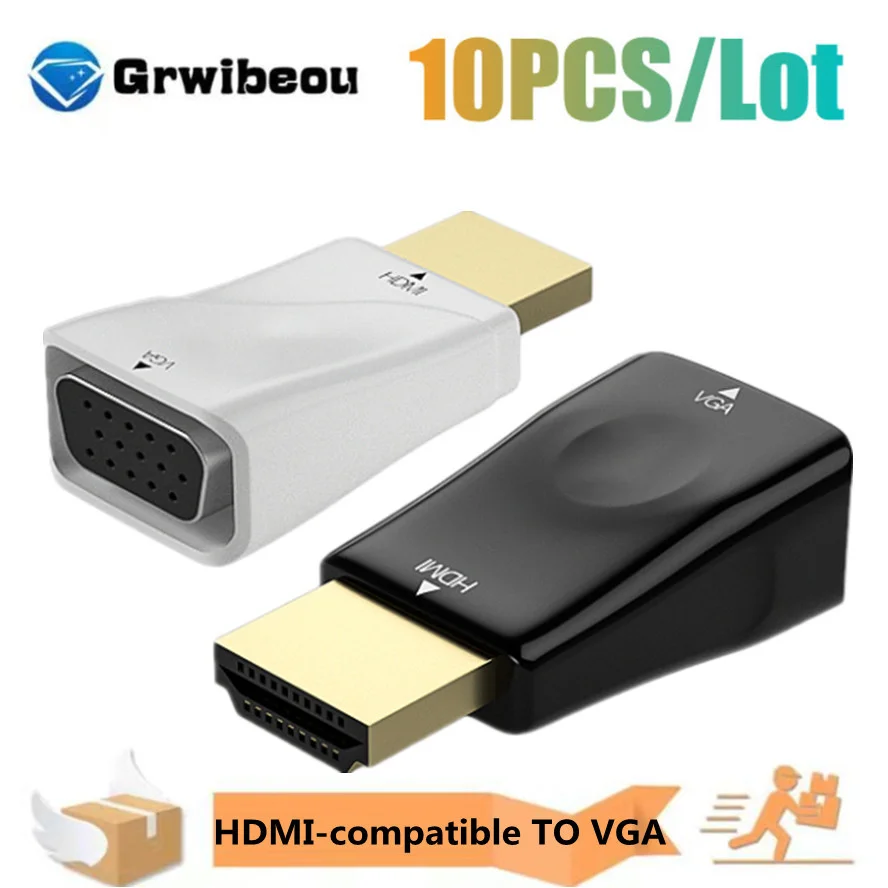 

10PCS HDMI-compatible TO VGA Adapter Cable Male To Famale 1080P HDMI TO VGA Converter For PC Laptop projector TV Support