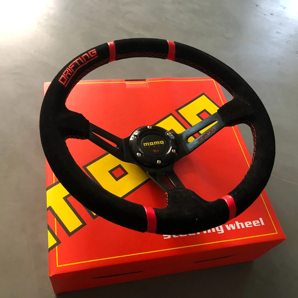 

350MM Universal Deep Dish Racing MOMO Steering Wheel Car Suede Leather JDM Steering Wheel Volantes For VW HONDA TOYOTA BMW Volvo