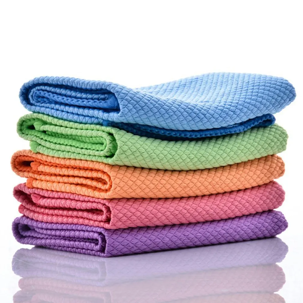 5pcs Microfiber Cleaning Cloth With Fish Scale Surface Desig