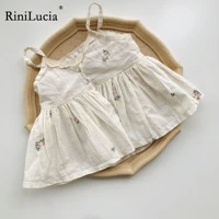 rinilucia 2022 summer o neck sleeveless printing newborn baby girls cotton bodysuits sleeveless strap jumpsuits outfits