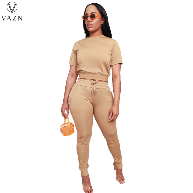 Топ с коротким рукавом и круглым вырезом VAZN 2022 эластичные длинные брюки