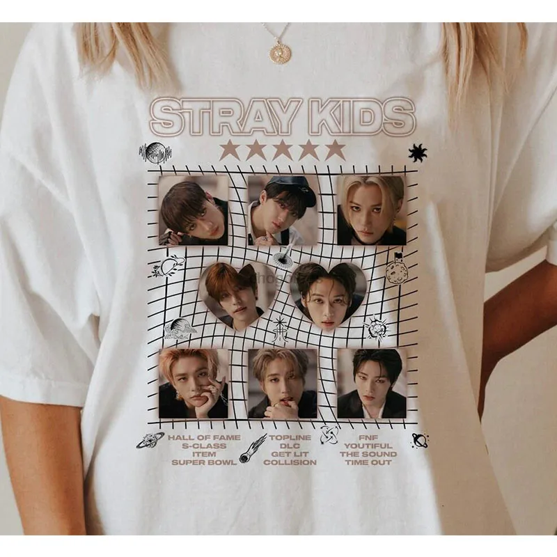 

Stray Kids 5 Star T Shirt Bangchan Felix Lee Know ChangBin Hyun Jin Print T-shirt Kpop Fashion Women Men Summer Short Sleeve Tee