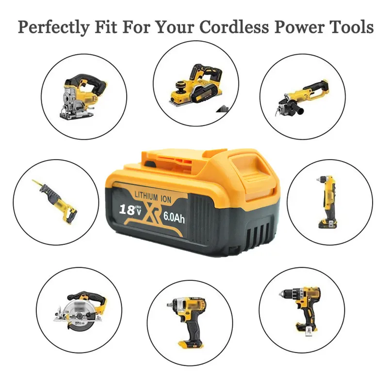 100% Оригинальный перезаряжаемый литий-ионный аккумулятор DeWalt 18 в 6000 мАч со