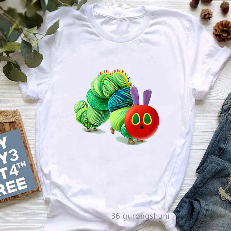 

Colorful Caterpillar Print Tshirt Girls Funny White T Shirt Women'S Clothing Summer Fashion Short Sleeve Female T-Shirt Tops