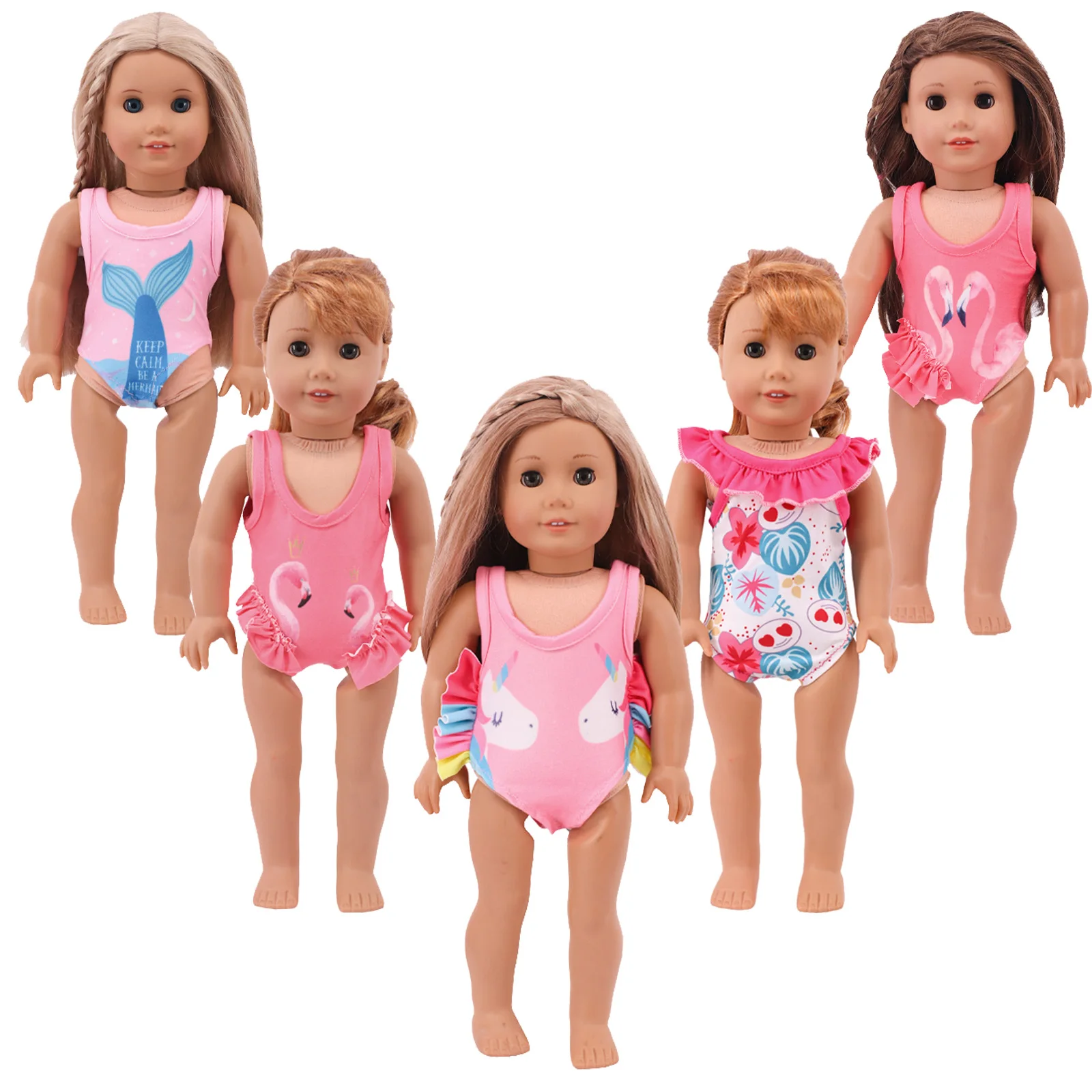 Summer Clothes One-piece Flamingo Swimsuit  For Girl Of 18Inch American,43Cm Reborn Doll Accessories,Our Generation Doll Clothes