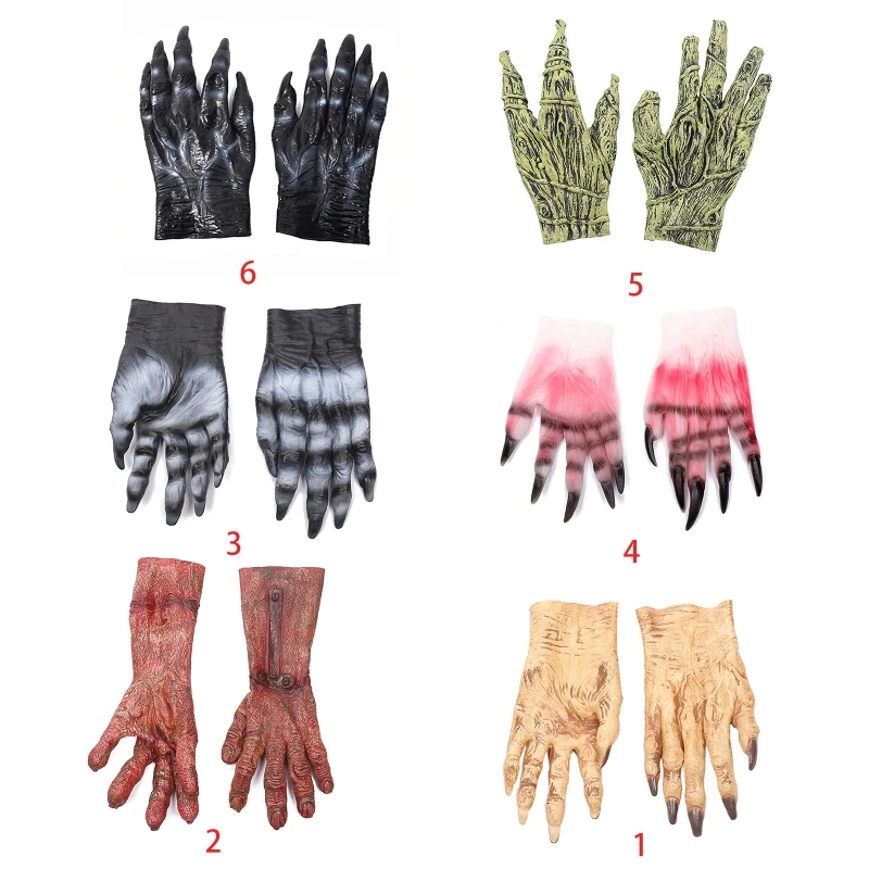 

2022 Adult Kids Halloween Scary Devil Zombie Gloves Bloody Hand Horror Cosplay Costume Accessories Masquerade Carnival Party Up