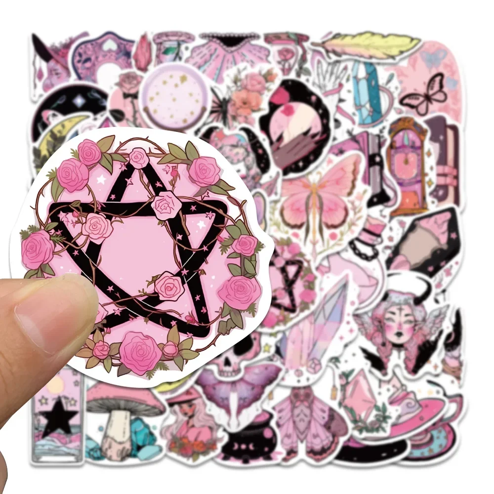 

50Pcs Pink Witch Stickers Cute Gothic Butterfly Flower Graffiti DIY Laptop Phone Notebook Suitcase Decoration Sticker Kids Toys