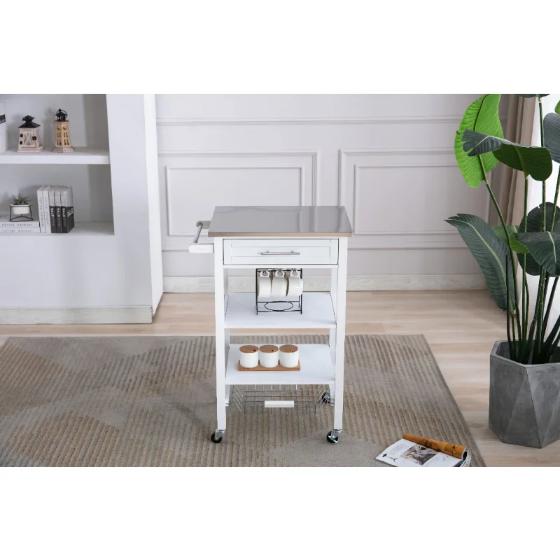 

Boraam Hennington Kitchen Cart with Stainless Steel Top, White Wash