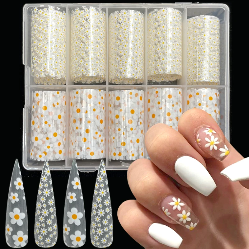 

Spring Daisy Nail Foil Summer Sunflower Nail Art Sticker Transfer Paper Foil Nail Decal DIY Slider Foil Nail Art Decorations