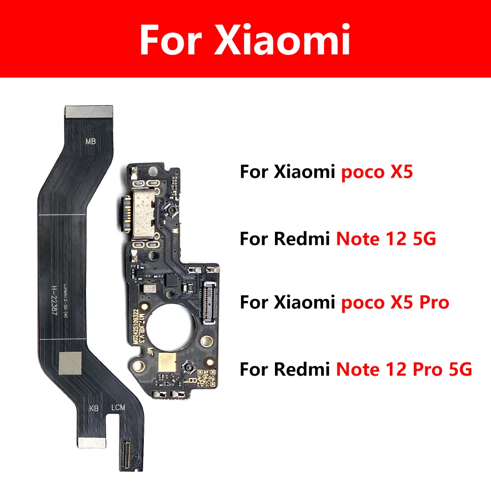 

USB Charge Dock Port Socket Jack Plug Connector Flex Main Motherboard Flex For Redmi Note 12 Pro 5G / Poco X5 Pro Charging Board