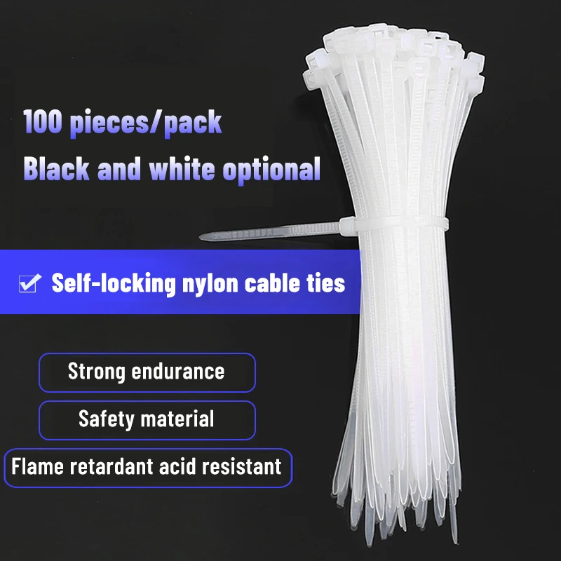 

100pcs Self-locking Cable Tie Nylon Plastic Cable Tie Buckle Strong Cable Ties With Wire Binding Strap Holder Wiring Accessories