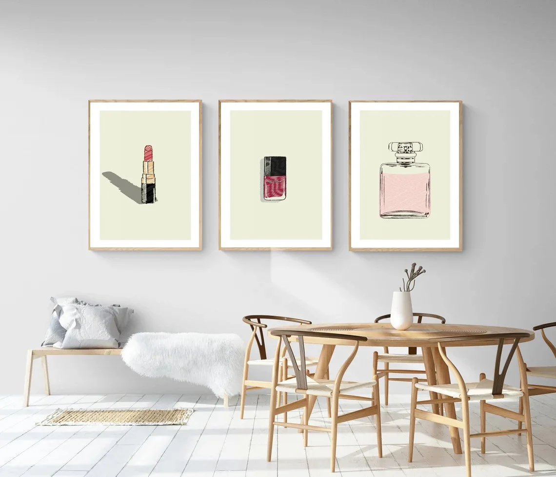 Помада лак для ногтей парфюм минималистский современный художественный плакат