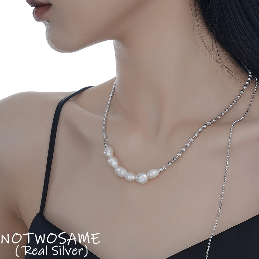 

NOTWOSAME Ins Cool Girls Multi Layers Nature Pearls Necklaces Women Fashion Stacked Necklaces 925 Sterling Silver Chains Tassels