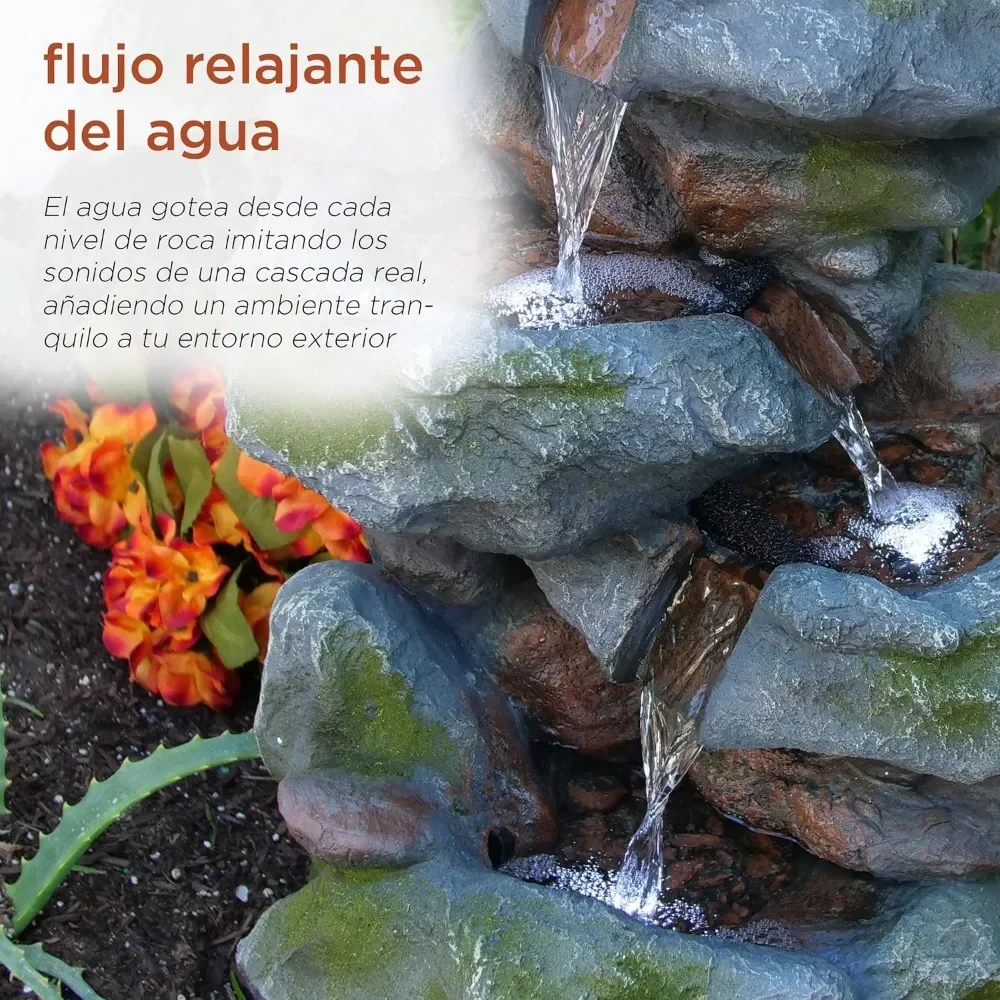 Уличный напольный 3-ярусный фонтан водопада с фонарями и естественным камнем