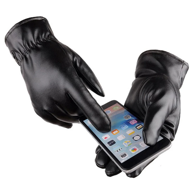 

Men's Gloves Black Winter Mittens Keep Warm Touch Screen Windproof Driving Guantes Male Autumn Winter PU Leather Gloves Business