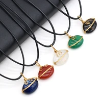 wholesale10pcs natural stone agate winding copper wire pendant necklace for women jewelry making crafts diy charm necklaces gift
