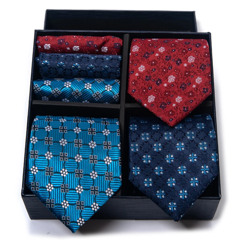 Woven 100% Silk Gift Box 3 Set Tie Handkerchief Cufflink Set Pocket Squares Necktie For Men Gravata Brown Clothing Accessories