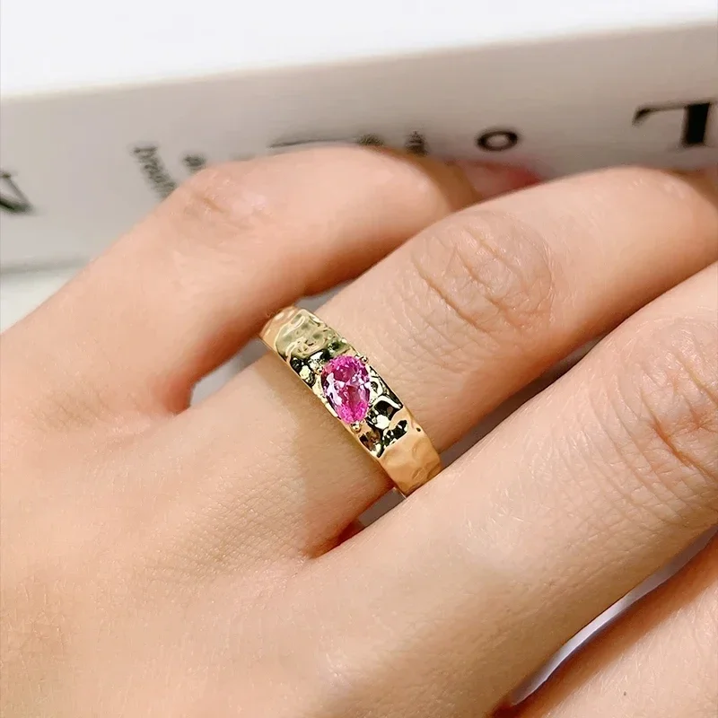 Новое Розовое искусственное сапфировое кольцо с текстурой в форме капли из