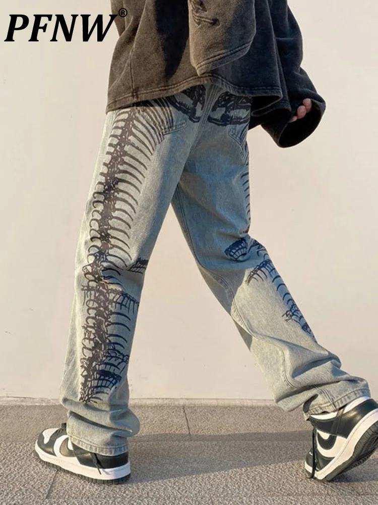 

PFNW мужские модные брендовые шикарные прямые джинсовые брюки свободного покроя с вышивкой напольные брюки весна-осень корейские джинсы 12A4921