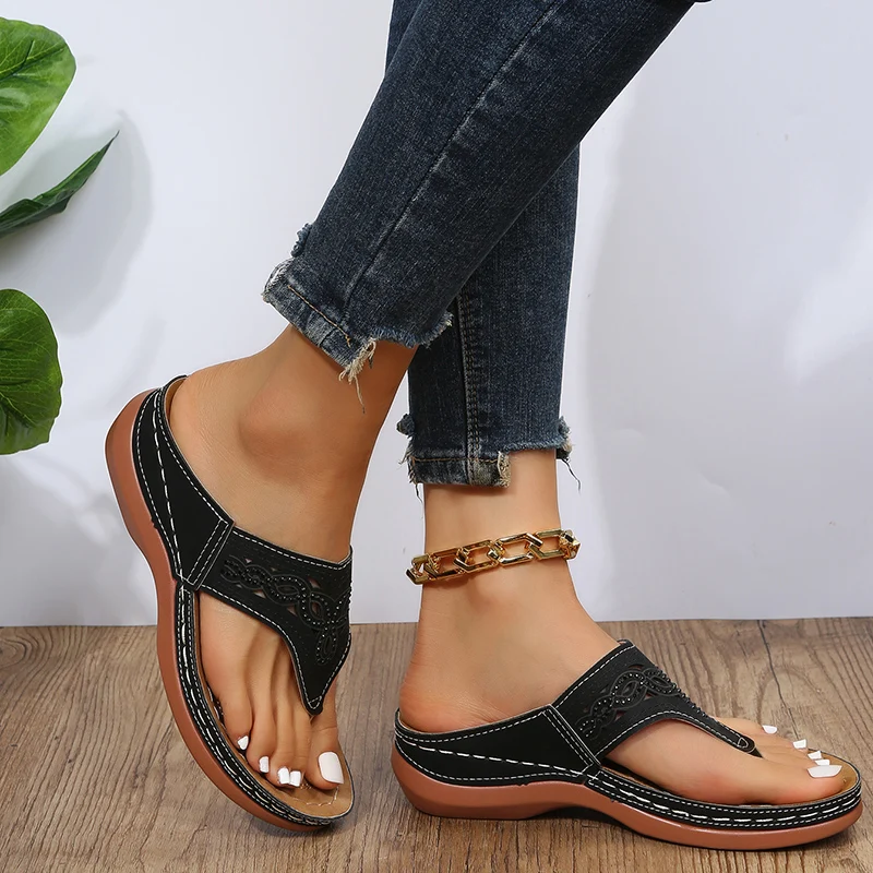 Clip Toe Wedge Sandals Women 2023 Summer Thick Platform Beach Sandals Woman Plus Size 44 Low Heels Gladiator
