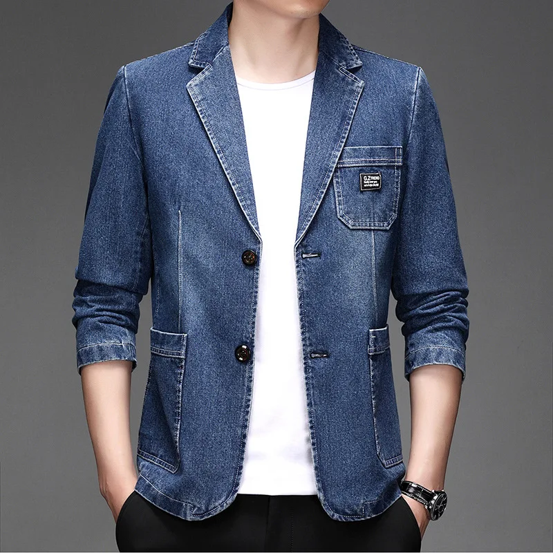 

2023 Spring Autumn New Men's Denim Suit Simple Two Button One Piece Top Coat Men Blazer Slim Fit Blazers Clothing
