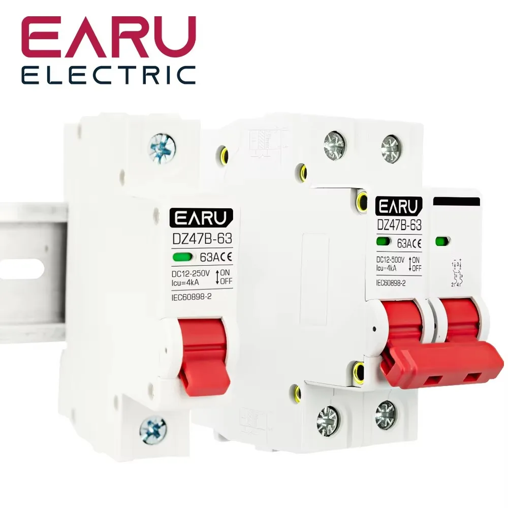 1P 2P DC 12V 24V 6A-63A MCB Battery Car Protector Positive And Negative Pole Protection Switch Isolator Min Circuit Breaker