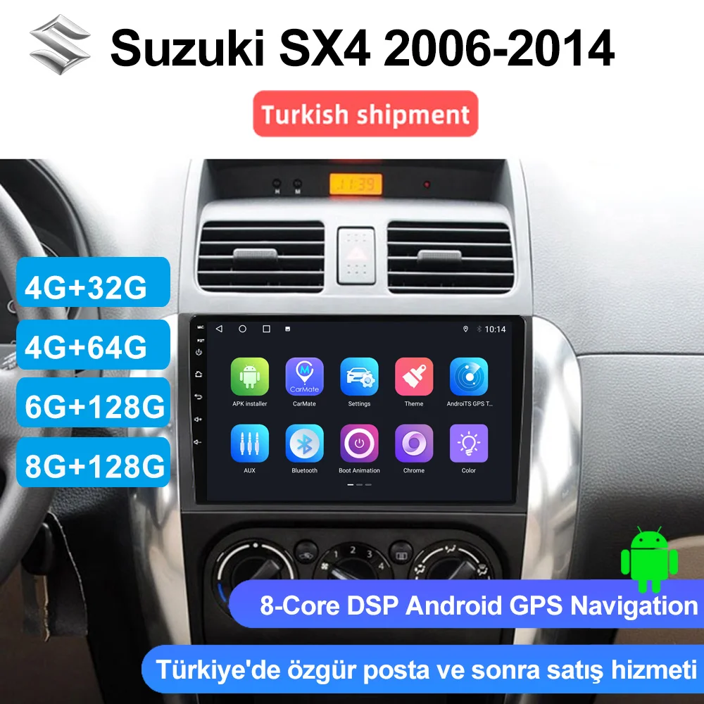

8 Core CPU DSP Carplay Radio FM Video Android10 Nav 4G Wifi GPS Navigation for Suzuki SX4 2006-2014 Multimedia Car DVD Player