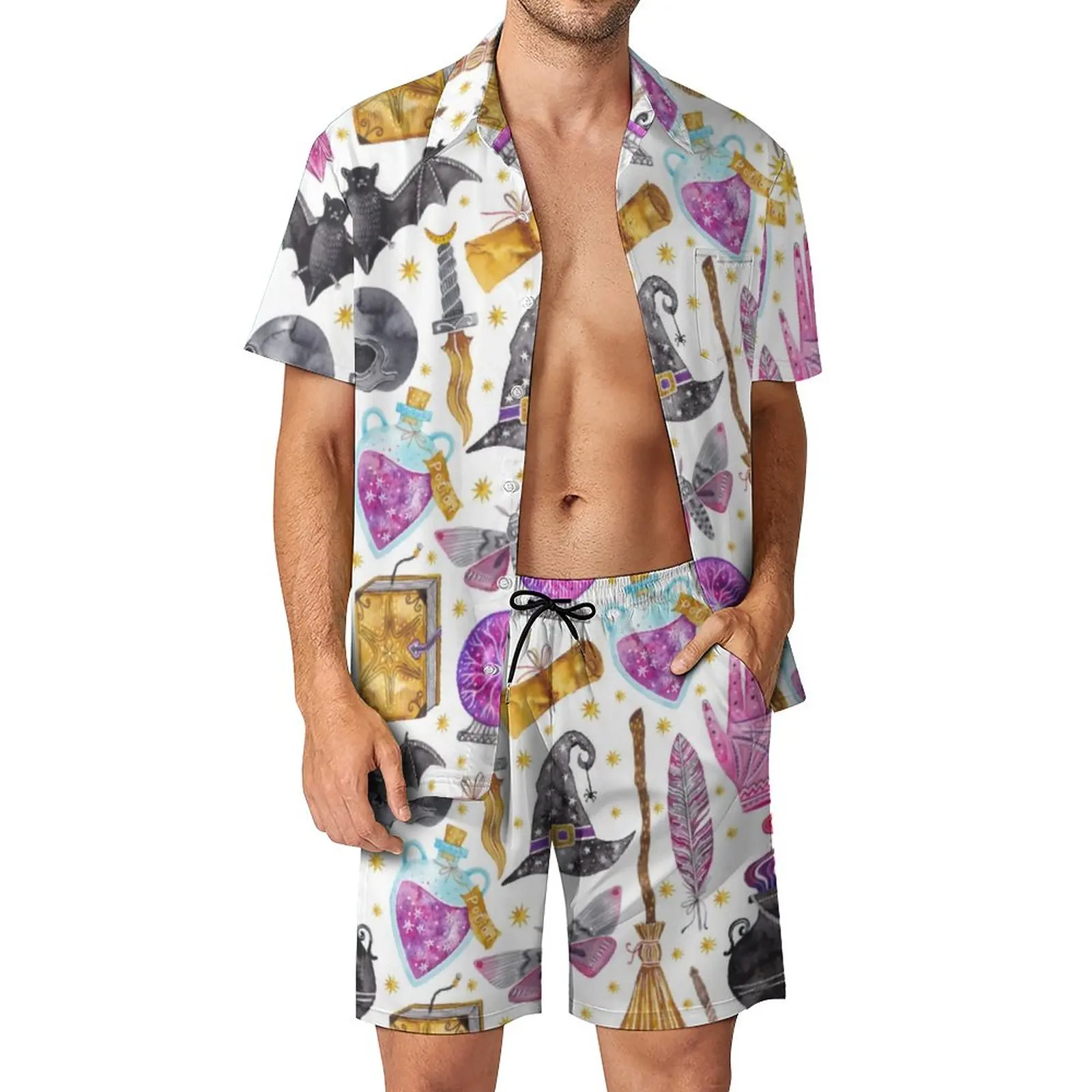

Witches Potion Men Sets Watercolor Halloween Casual Shirt Set Cool Vacation Shorts Summer Custom Suit Two-piece Tops Plus Size