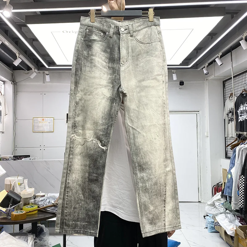 

Luxury Brand high quality 2023ss Tie Dye Washed Jeans Men Women High Quality Patchwork Heavy Fabric Jean Pants