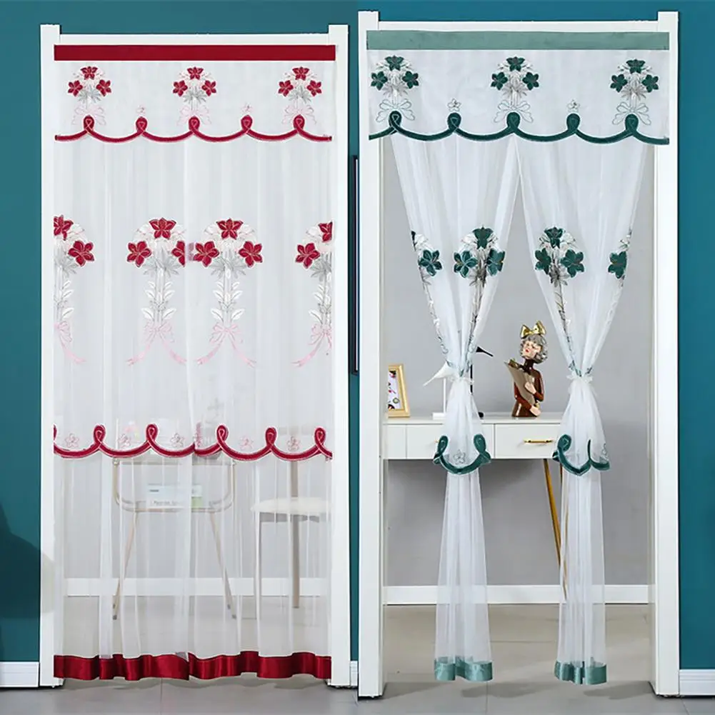 

Занавеска на дверь с вышивкой, двухслойная сетчатая штора от комаров, для гостиной и спальни, домашний текстиль