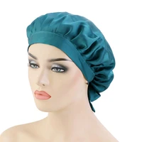 silk bonnet for women solid color night sleep cap smooth hair care headwrap ladies hair accessories adjustable home wear hat