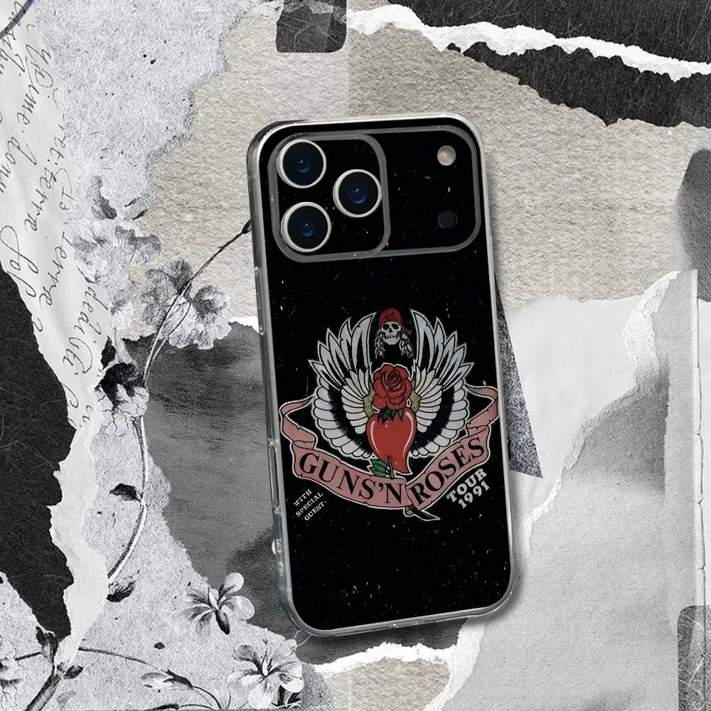 Фото Прозрачный пылезащитный мягкий чехол G-Guns N R-Roses для iPhone 17, 16, 15, 14, 13, 12, 11 Plus, Pro, Max, XR, XS, X, 7, 8 Plus, SE, Mini №5