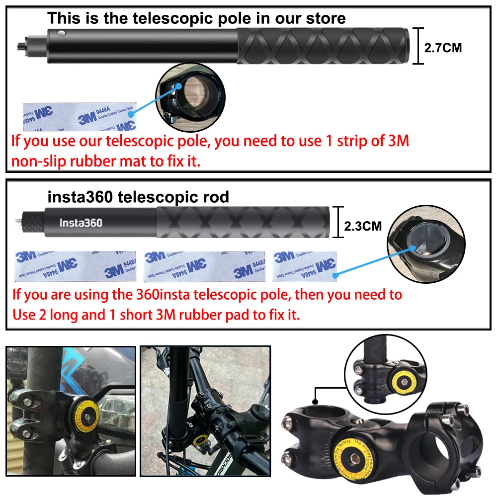 Motorcycle Bike Panoramic Monopod Bicycle Hidden Selfie Stick for GoPro Max Her 11 10 9 One DJI Insta360 Action Camera Accessory images - 6