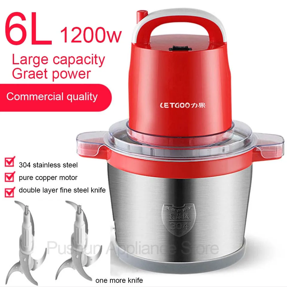 

6L large Chili garlic Meat Grinder Electric Mincing Machine high speed home use or Commercial Egg Stirring mix Food Processor