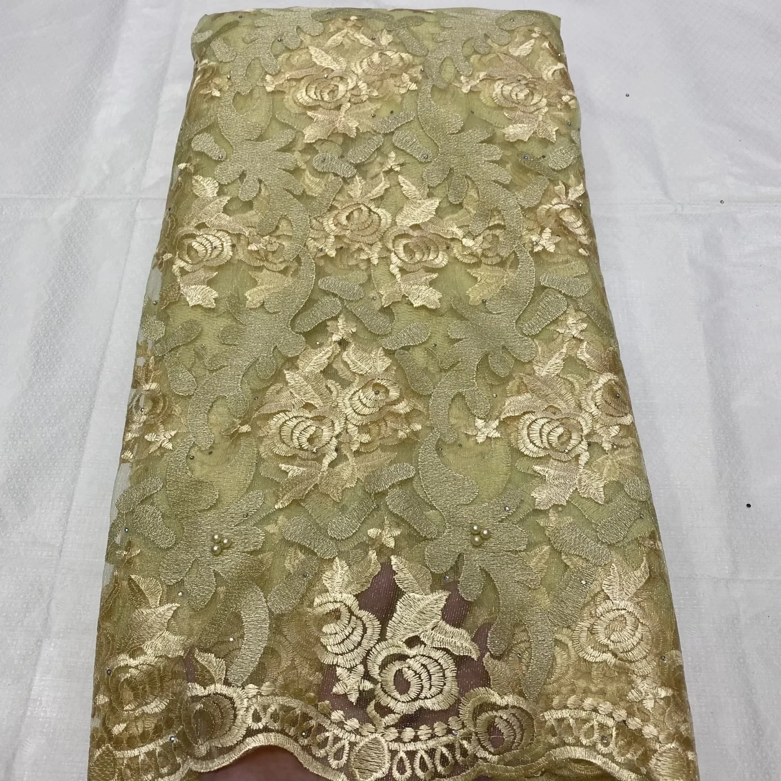 

African Lace Fabric 2022 Mesh Material Matching Excellent Needlework Flower Pattern Beads As A Foil Sewing Party Dress 09M3