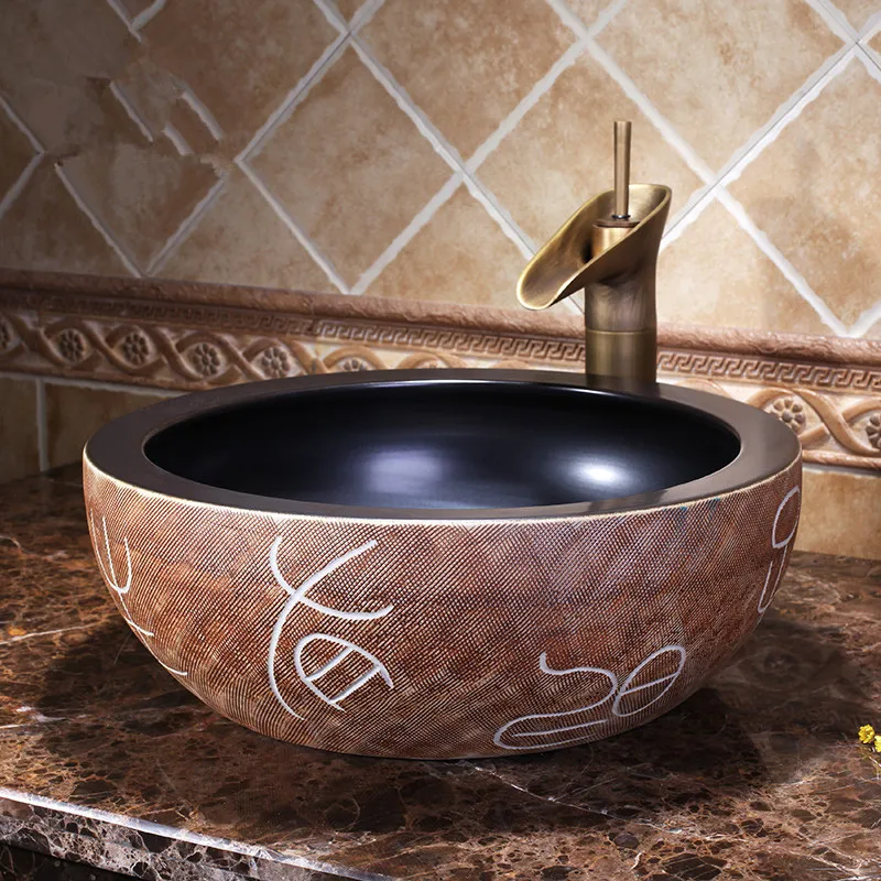 

Europe Vintage Style Ceramic Sinks Counter Top Wash Basin Bathroom Sink ceramic bowl wash basin brown color