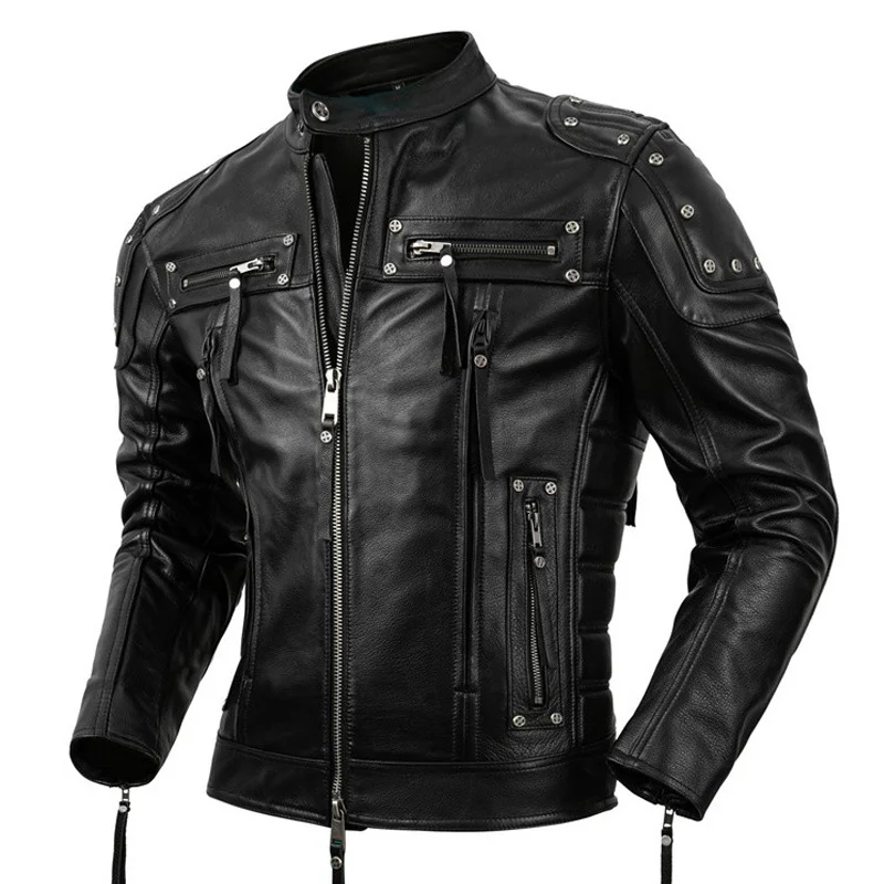 

Protective Motorcycle Clothing Cowhide Leather Men's Motorcycle Riding Clothing Calfskin Leather Jacket Biker Coat Men