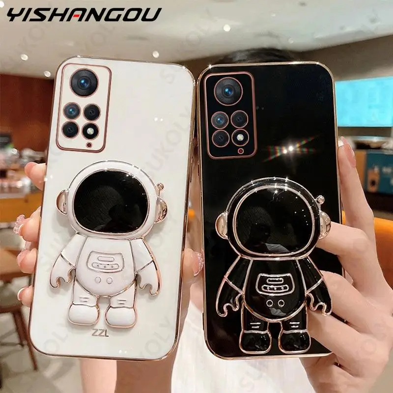 

Plating Astronaut Stand Case For Xiaomi Redmi Note 11 10 11E 9 Pro 11s 10s 9s 9T 10c Poco F3 X3 F4 M3 X4 Mi 11 Lite 5G NE 11T