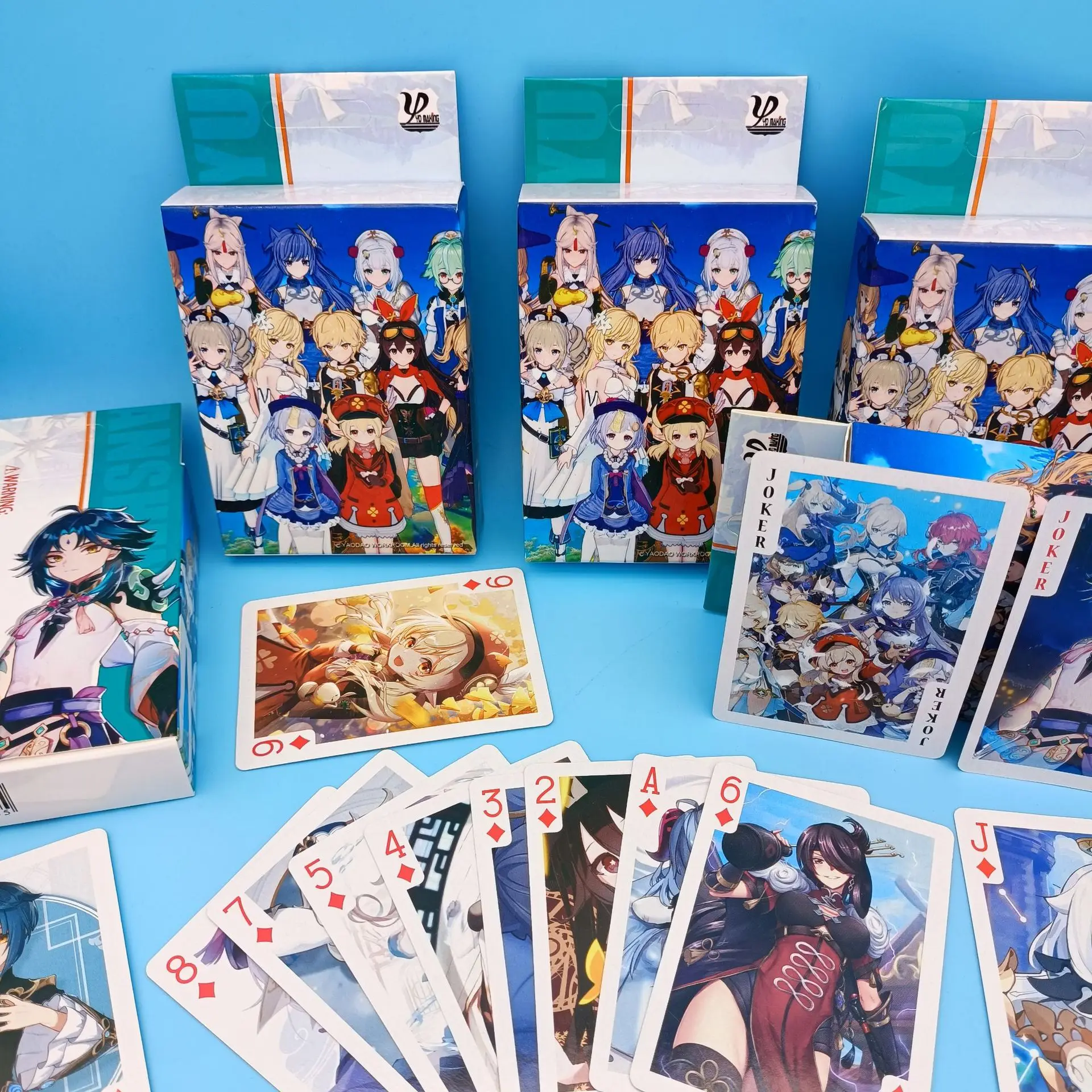 

54 шт./компл. аниме Genshin ударные покерные карты игрушка Klee Barbatos Paimon Косплей настольные игры Игральные карты с коробкой коллекционный подарок