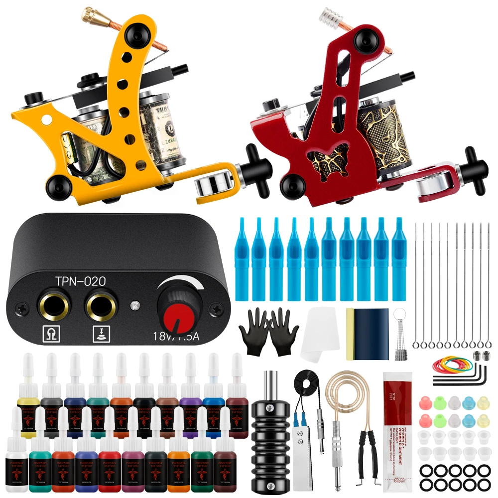 

Профессиональные тату комплект тату машина питания аксессуары принадлежности и инструменты 20 цветов 5 мл татуировки краски постоянного ма...