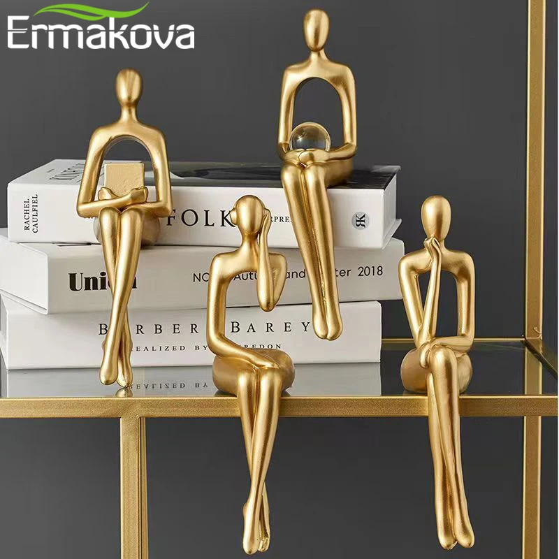 

ERMAKOVA Golden Geometric Portrait Statue Ornaments Office Desktop Decor Abstract Figure Resin Figurines Crafts Nordic Home